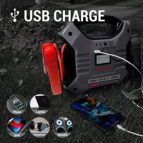 AUTOGEN 12V & 24V Jump Starter 10000Amp Lithium Iron Phosphate (LiFePO4) Battery, Booster Jumper