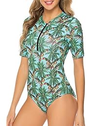 DERECHO traje de baño de una pieza de manga larga con cremallera frontal