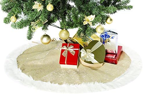 amoHome Christmas Tree Skirt 50" Xmas Ornament - Holiday and New Year Party Decoration Golden