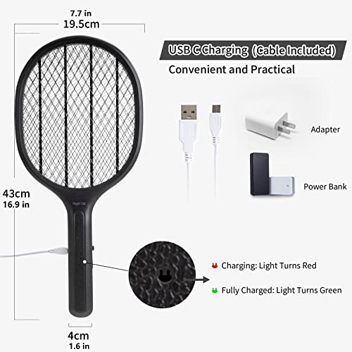 Night Cat Electric Fly Swatter Racket Bug Zapper Indoor Mosquito Killer USB Rechargeable Lightweight Double Layers Protection