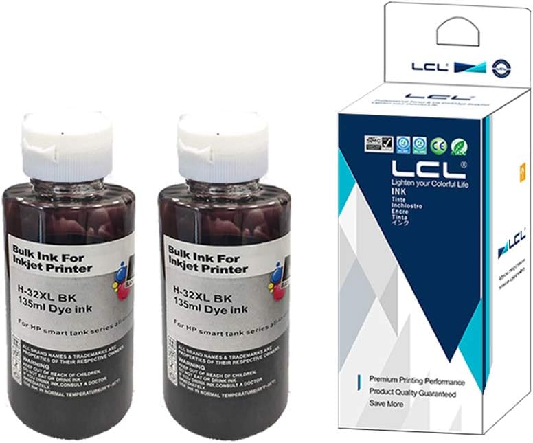 LCL 32XL 1VV24AE 165ml Ink Bottle Compatible for HP Smart Tank 455 457 502 514 517 532 551 555 559 570 571 617 651 655 DeskJet GT-5810 GT-5820 GT-5822 Ink Tank 310 319 410 415 416 418 419 (2 Black)
