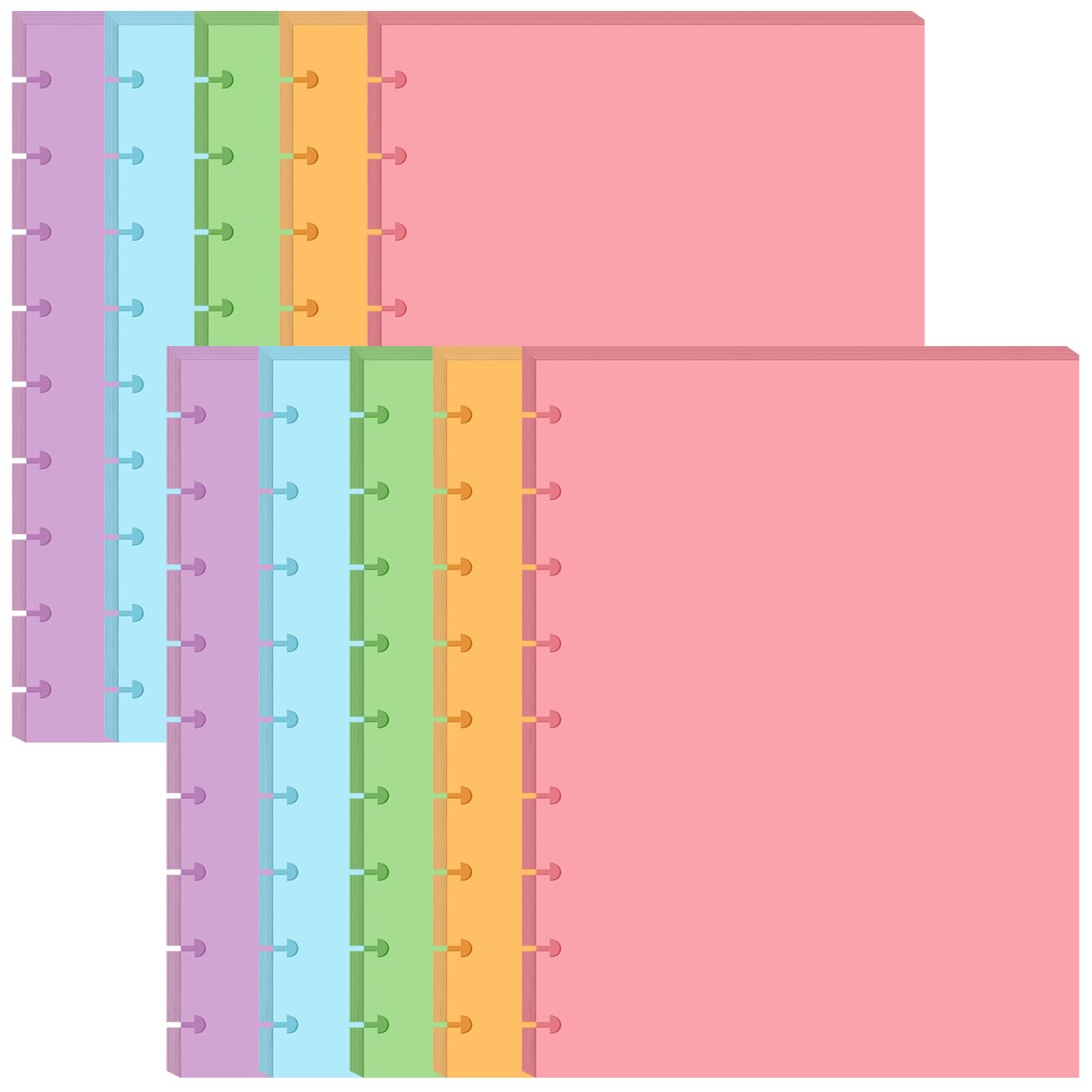 Photo 1 of (2-Pack) 9-Disc Discbound 5 Colorful Blank Paper Pre-punched Happy Planners Inserts, 200Sheets/400Pages Classic Size Blank Loose-Leaf Paper, Per Color 40 Sheets, 7" x 9.25"