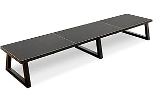 TEAMIX Black 42 inch Dual Monitor Riser,Wood and Steel Long Monitor Stand for 2 Monitors with Storage Large TV Riser Computer