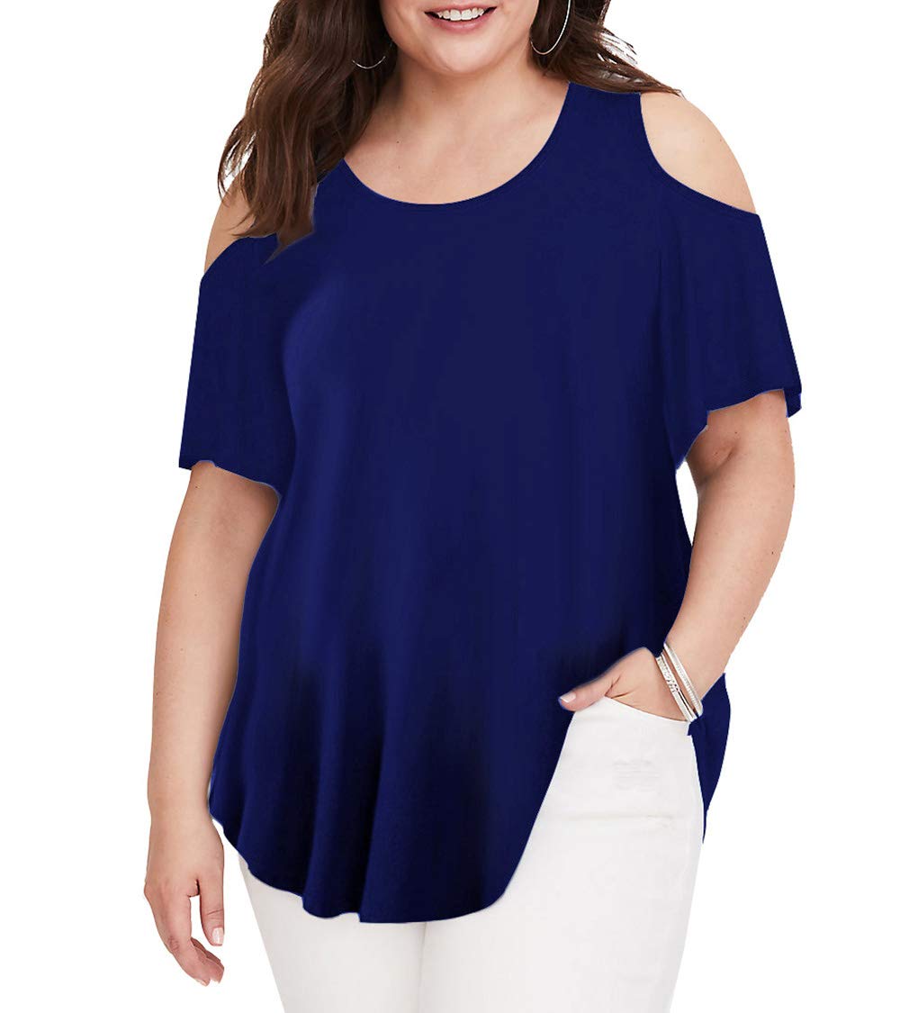 Women Fitted T Shirt Gowns Cold Shoulder O Neck Top Short Sleeve Blouse