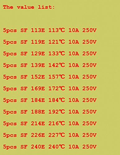 75pcs SEFUSE Cutoffs NEC Thermal Fuse Assortment Kit SF70E to SF240E 10A 250V (SF 113E/SF 119E/SF 129E/SF 139EV/SF 152E/SF 169E/SF 184E/SF 188E/SF 214E/SF 226E/SF 240E) - Thumbnail 2