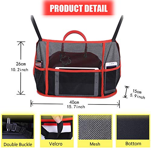 Yibesi Car Net Pocket Handbag Holder,Car Mesh Organizer,Advanced Seat Back Storage Netting Bag for Purse Storage Phone Documents Pocket,Tissue Holder,Barrier of Backseat Pet Kids (Black/Red)
