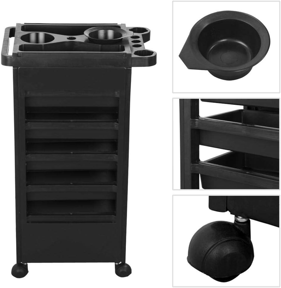 Yaheetech Salon SPA Beauty Hairdressing Rolling Trolley Cart with 5 Drawers Hair Dryer Service Tray Tool Storage Cart Black: Furniture & Decor