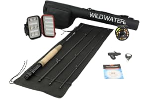 Wild Water Standard Fly Fishing Combo Starter Kit, 3 or 4 Weight 7 Foot Fly Rod, 4-Piece Graphite Rod with Cork Handle, Accessories, Die Cast Aluminum Reel, Carrying Case, Fly Box Case & Fishing Flies