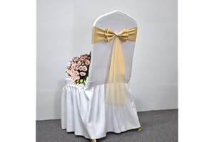 JADERYS Pack of 100 Double Bows Organza Stretch Chair Sashes for Romantic Wedding Holiday Party Celebration Birthdays Chair Decorations (Champagne, 100pcs)