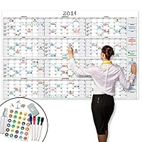 Large Dry Erase Wall Calendar - 58" x 38" - Undated Blank 2019-2020 Reusable Yearly Calendar - Giant Whiteboard Year Poster - Laminated Office Jumbo 12 Month Calendar