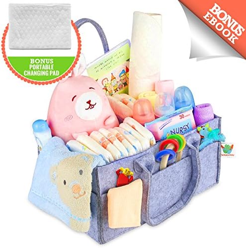 DIAPER CADDY PORTABLE CHANGING PAD KIT | Nursery Storage Organizer Bin with Waterproof Mat for Girls, Boys, Newborns, Infants, and Toddlers | Perfect Baby Shower Gift, Car Travel &amp; more!