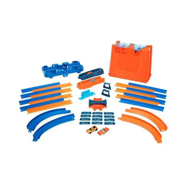 Hot Wheels Bahn Track Builder, Autorennbahn Bauset für Hot Wheels Autos, inkl. 2 Spielzeugautos, Spurwechsler, steile Kurven, Crashzone, Auto Spielzeug, Spielzeug ab 4 Jahre, GGP93 – Bild 4