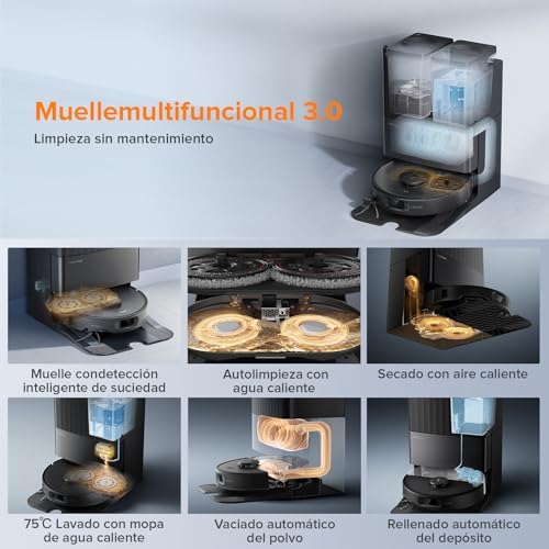 Robô Qrevo Edge S5A Aspirador e Mop 18.500 Pa, Sem Emaranhados, Escova e Mopa Lateral FlexiArm, Mopa de Água Quente e Autolimpeza, Secagem a Ar Quente, Preto