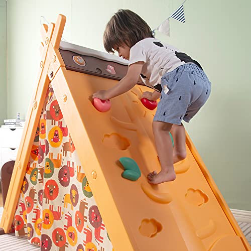 Merax Foldable Triangle Climber 4 In 1 Kids Hideaway Play Tent With Art Easel Stool For Toddlers 3 5 Y O Climbing Triangle Crawling Tunnel Toy Activity Play Set Orange Pricepulse