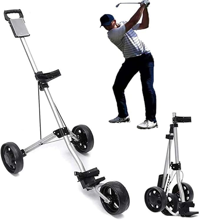 SYue Carrito de Golf con Mango Ajustable en ángulo, Freno de pie, Carrito Plegable de 3 Ruedas SYue Carrito de Golf con Mango Ajustable en ángulo, Freno de pie, Carrito Plegable de 3 Ruedas