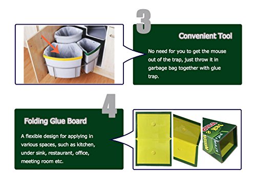 Mouse Glue Trap, Irresistible Peanut Butter Scented Folding Large Rat Glue Pads, Super Sticky Glue Board Traps for Mice, Rats, Cockroaches, Flies, Mosquitos, Bugs, Spiders, Scorpions, Ants - Pack of 4