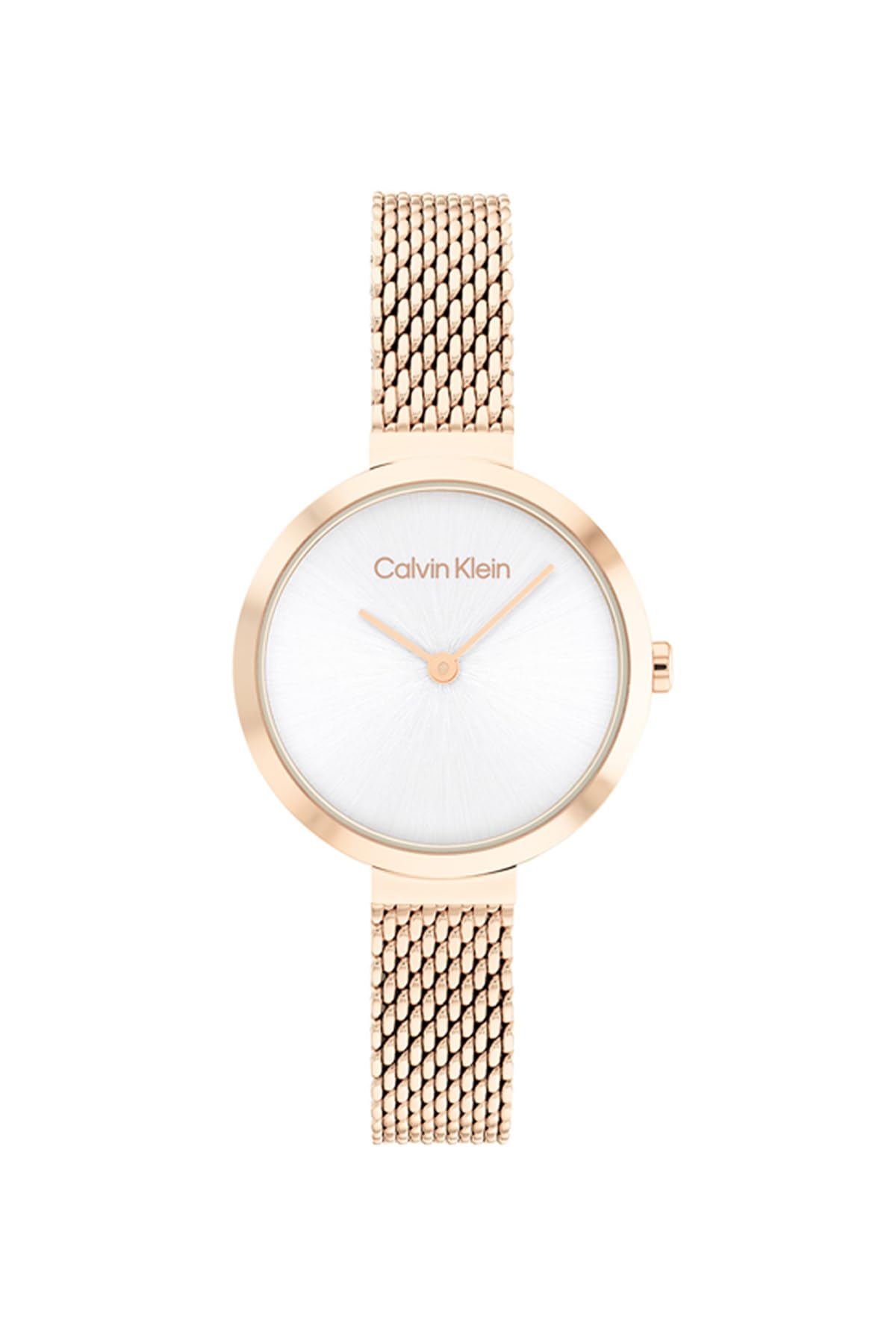 Calvin Klein Analogue Quartz Watch for Women Minimalistic T BAR 28MM MESH Collection with Carnation Gold Colored Stainless Steel Mesh Bracelet - 25200083