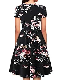 YATHON - Vestido de trabajo para mujer, estilo vintage, plisado, acampanado