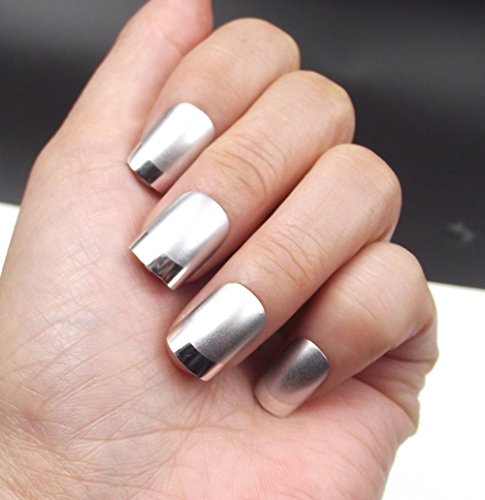 Fake Nails False Nail Design Pretty Nail Designs Matte White with Silver Fake Nails