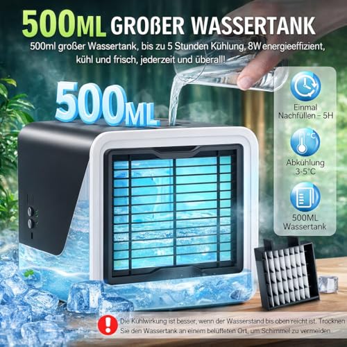 Portable Mini Air Conditioner - Quiet USB-C Cooler, 3 Speed, Ideal for Bedroom, Office and Travel