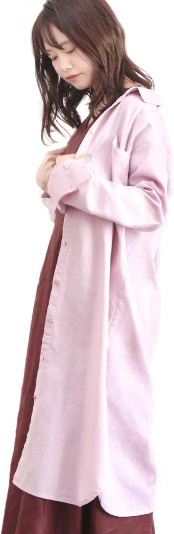 Amazon Co Jp セスト リネンライク ロングシャツワンピース M ピンク Mop1002 Pk M 服 ファッション小物