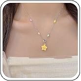 Ximdble Vintage Acrylic Star Pendant Necklace Small Star Necklace Expression Choker Necklace Yellow Resin Star Choker Necklace for Women