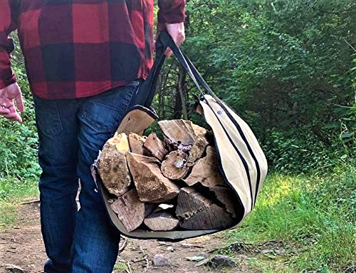 Firewood Log Carrier (Waxed Canvas) Water Resistant Tote with Padded Handles - Thumbnail 3