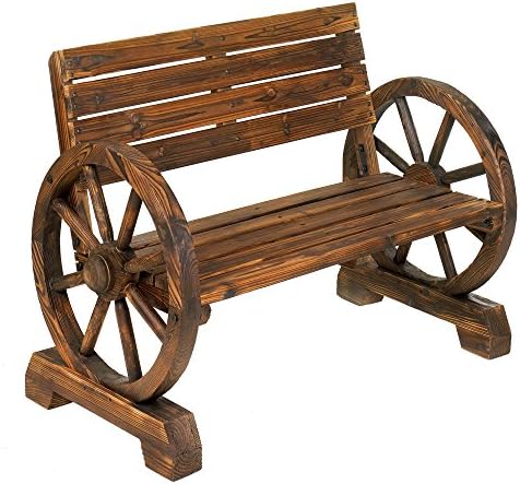 Koehler Rustic Wagon Home Garden Outdoor Yard Patio Lawn Decorative Wooden Wheel Bench Furniture