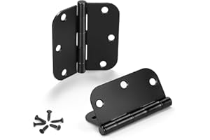 KNOBWELL 3 Pack Matte Black Door Hinges No Squeak 3.5" x 3.5" Heavy Duty Door Hinge with Black Finish, Interior Door Hinges, 5/8" Radius Corners