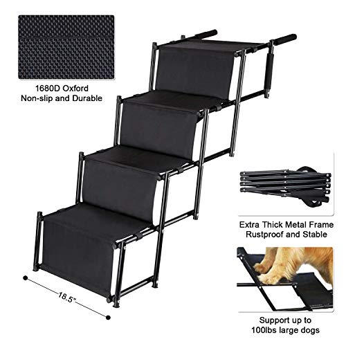 charaHOME Dog Stairs Steps for Car Foldable Metal Frame Pet Stairs Dog Ramps for Large Dogs SUV and Trucks Lightweight Portable Dog Ladder for Couch and High Bed 4 Steps Supports 100lbs - Thumbnail 3