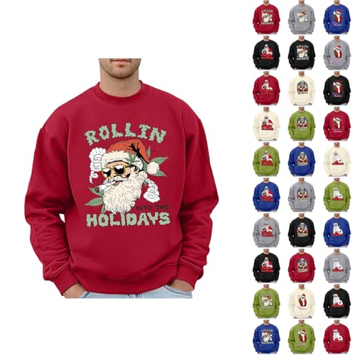 Nuaoxyeu xmas jumper Mens Christmas Jumpers Funny Santa Sweaters Loose Fit Crew Neck Pullover Comfortable Long Sleeve T Shirts Casual Baggy Xmas Print christmas jumpers men funny