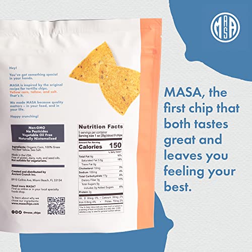 MASA Seed Oil Free Tortilla Chips (Pack of 2, 5 oz) Gluten Free