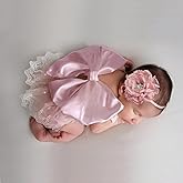 Newborn Photography Outfits Girl Baby Photography Props Cute Bow Lace Romper + Headdress, Baby Girl Photo Props Pink Romper