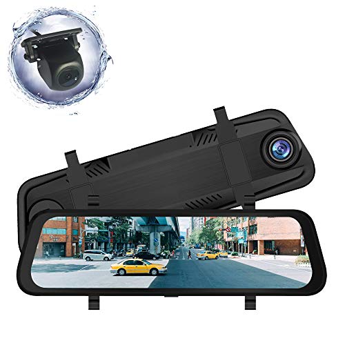 ZENAN 9.66 inch Mirror Dash Cam Full Touch Screen, Stream Media Dual Lens Full HD Reverse Camera,1080P Front Rear View Camera, Wide Angle Backup Camera, G-Sensor and 24-Houring Parking Monitor