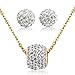 Jstyle Stainless Steel Cubic Zirconia Necklace for Women Ball Stud Earrings Jewelry Set Elegant Gold-Tone