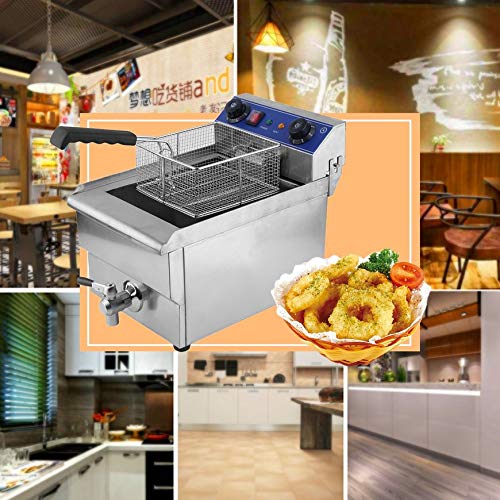 Belovedkai Electric Deep Fryer, 13L/26L Stainless Steel Commercial Electric Deep Fat Fryer Temperature Control Timing Fryer with Drain & Basket,Single Tank/Dual Tank (13L Single Tank) - Thumbnail 4