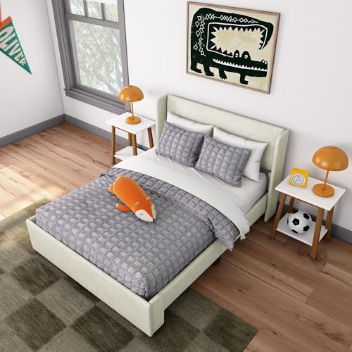 Max & Lily Upholstered Full Bed Frame with Rectangular Headboard, Upholstered P…