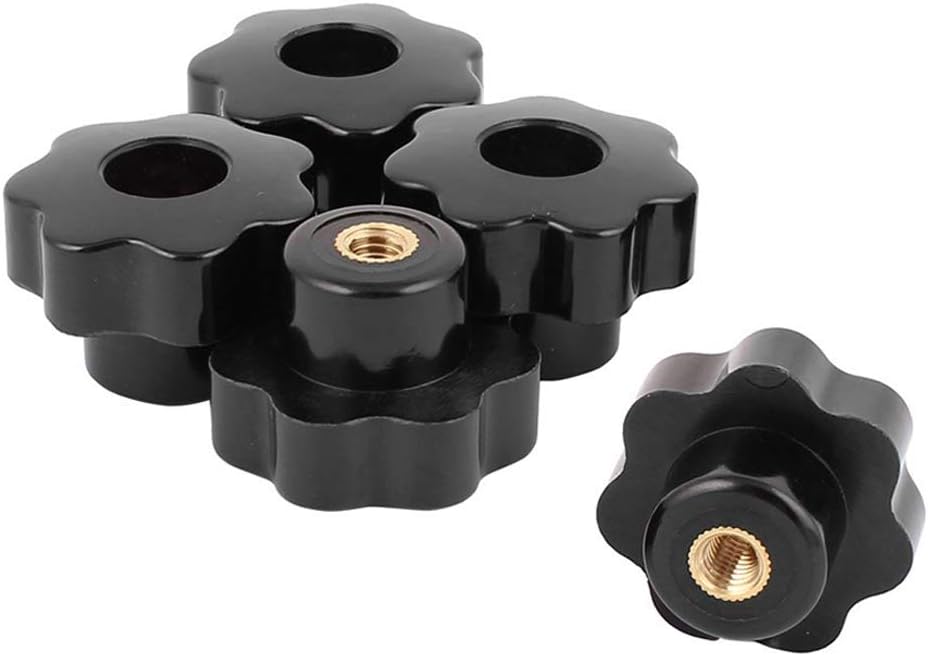 Haobase 5 pieces M6 x 32 mm Internal Thread Through Hole Star Head Screw Tensioning Knob Grip, Black, M6*32