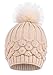 Arctic Paw Horizontal Cable Knit Beanie with Sequins and Faux Fur Pompom (Cream)