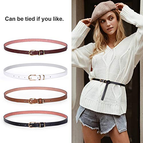 JasGood Women\'s Skinny PU Leather Belt Solid Color Fashion Thin Waist Belt with Gold Buckle for Jeans Pants 1/2 Width (Best for Pant Size 23\