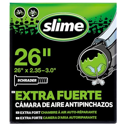 Slime 30096 Bike Inner Tube with Slime Puncture Sealant, Self Sealing, Prevent and Repair, Schrader Valve, 26 x 2.35-3.0