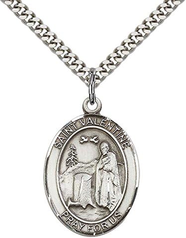 F A Dumont Church Supplies Sterling Silver St. Valentine of Rome Pendant with 24" Stainless Silver Heavy Curb Chain. Patron Saint of Love