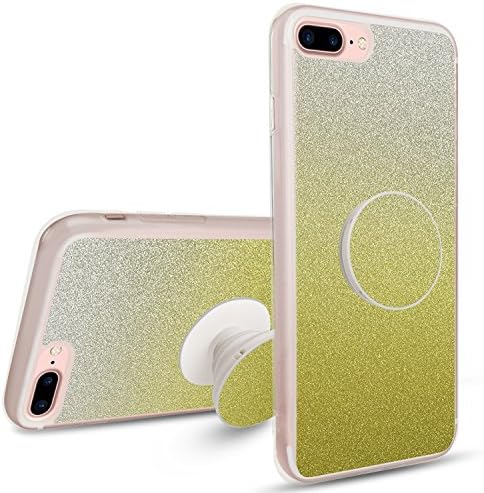 iPhone 7 Plus/8 Plus Bling Case, Shining Glitter TPU Rubber Protective Shock-Absorption &amp; Skid-proof Cover Case with Multifunction Pop Cell Phone Holder for Apple iPhone 7/8 Plus - Yellow