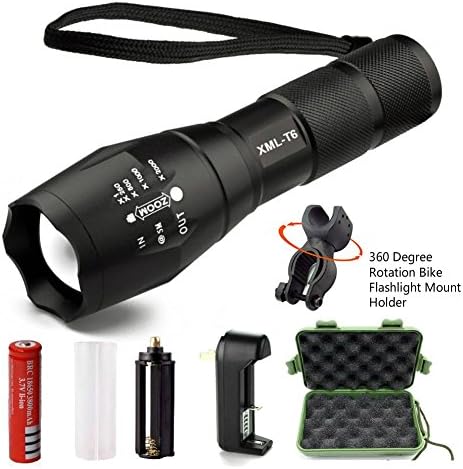 LED Tactical Flashlight with Mount Holder ,CREE XML-T6 Zoomable LED Flashlight - Waterproof, Super Brightness with 5 Light Modes for Indoor and Outdoor Use