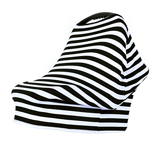 Baby Car Seat Cover ,Nursing Cover,Car seat Canopy Covers Multi-Use Infant Car seat Canopy Covers Shopping Cart High Chair Stroller- Best Multi-Use Infinity Stretchy Shawl (Black/White Stripe) - Thumbnail 3