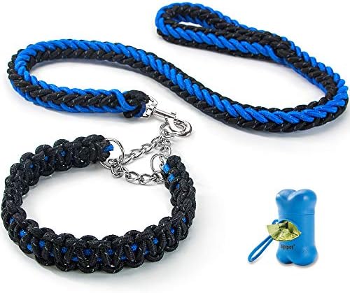 HIPIPET Highly Reflective Dog Leash and Collar Set Braided Explosion-Proof Rope Chain for Large Dogs