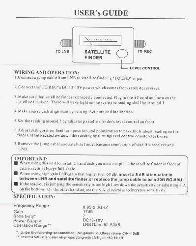 Valley Enterprises® Satellite Finder Locator Signal Strength Tuning Meter