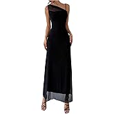 Floerns Women's Asymmetrical Neck Cocktail Dress Sleeveless Mesh Formal Wedding Guest Bodycon Dresses