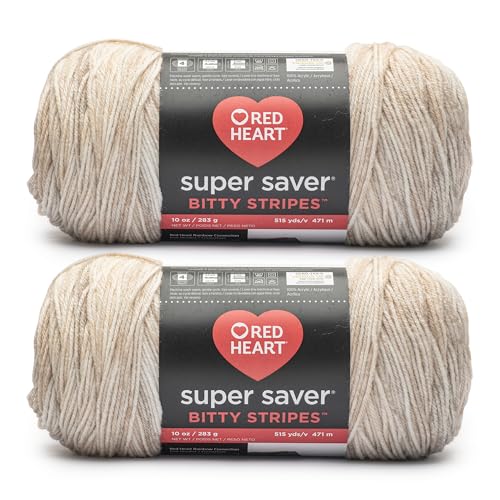 Red Heart Super Saver Bitty Stripe Moonbeam Yarn - 2 Pack of 10oz/283g - 100% Acrylic - #4 Worsted (Medium) - 515 Yards - Knitting/Crochet