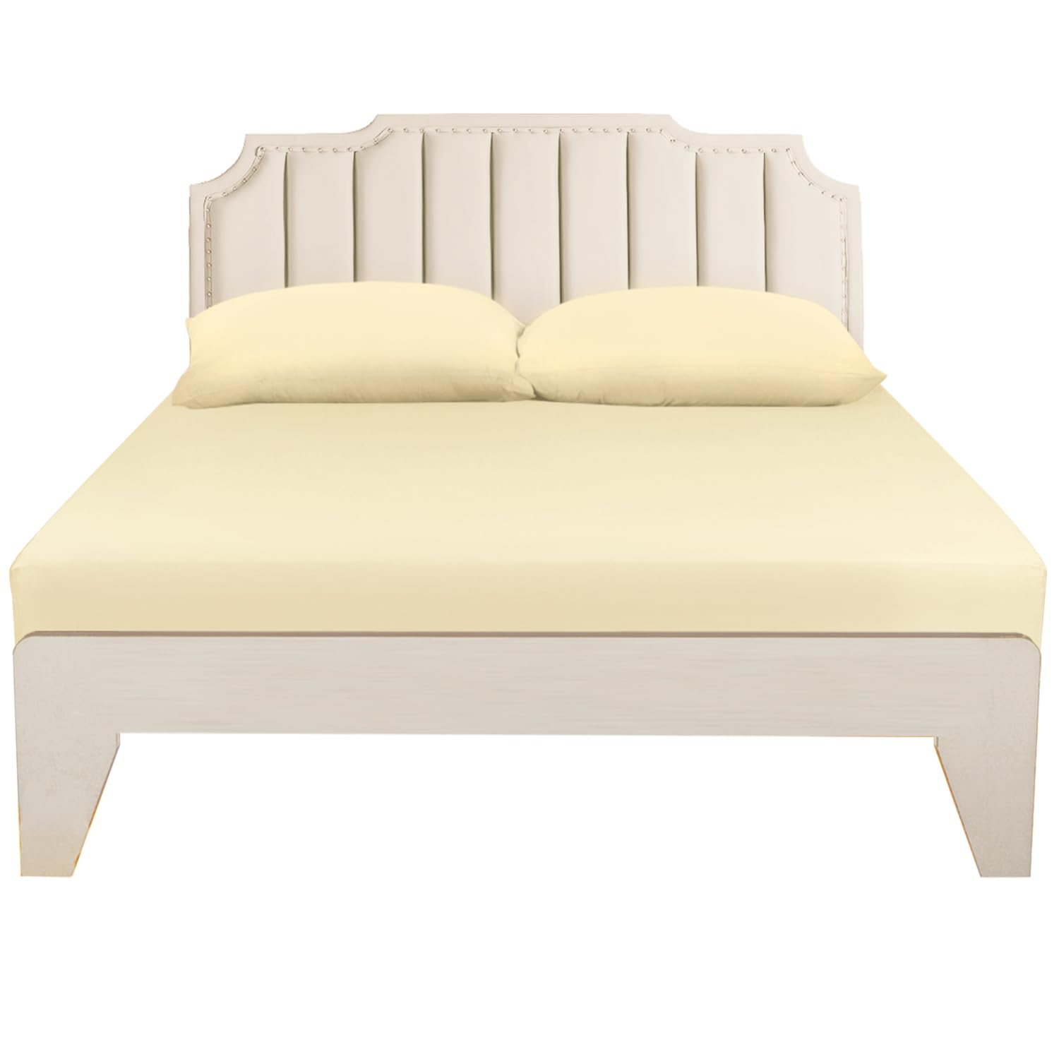 Lirex Fitted Sheets King Size,100% Cotton 300 Thread Count Soft Breathable Deep Pocket up to 12" / 30cm,Cream White — image 1